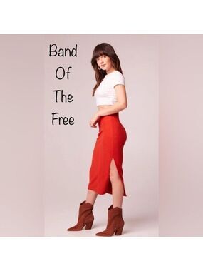 🔥NWT🔥 Band of the Free RENEE RUST RIBBED PENCIL SKIRT in Rust Size LG